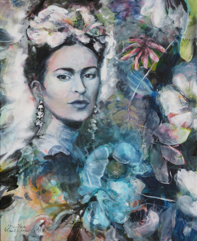 642 Frida mit blauer Blume 80x65 2021