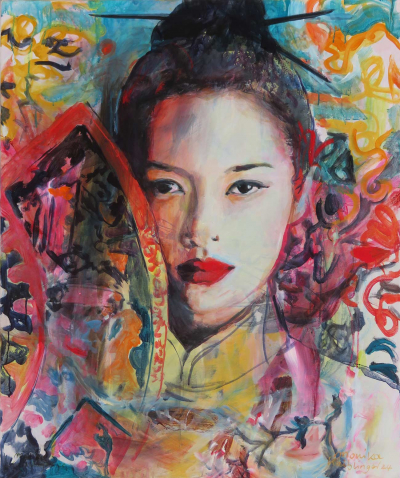 733 Geisha Mit Faecher 120x100 2024